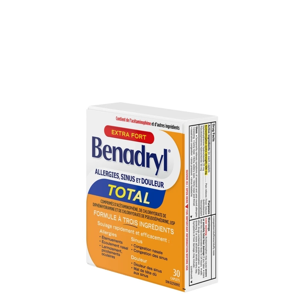 Boîte de caplets BENADRYL® Extra Fort Allergies, sinus et douleur