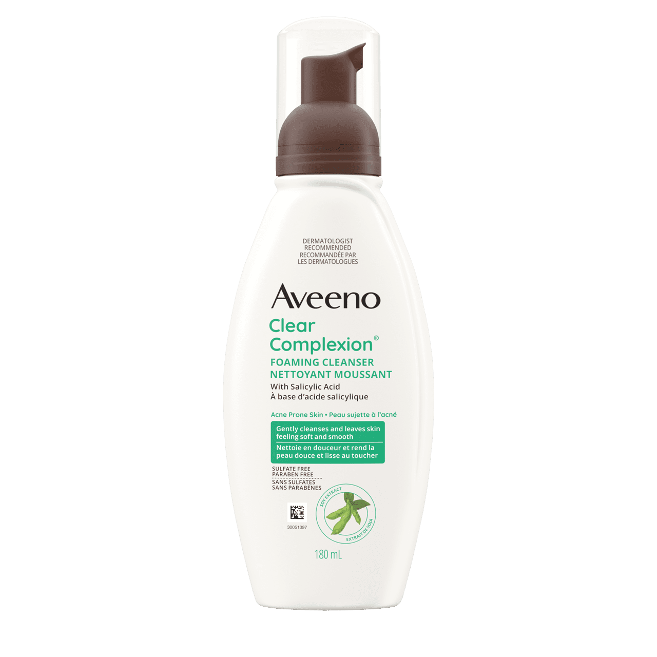 Panneau avant du flacon du nettoyant moussant AVEENO® Clear Complexion