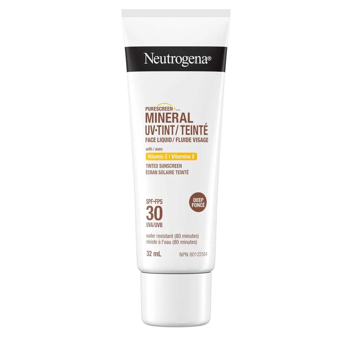 Panneau avant du fluide visage UV-Teinté mineral NEUTROGENA® Purescreen+MC Foncé, FPS 30, tube à presser de 32 ml