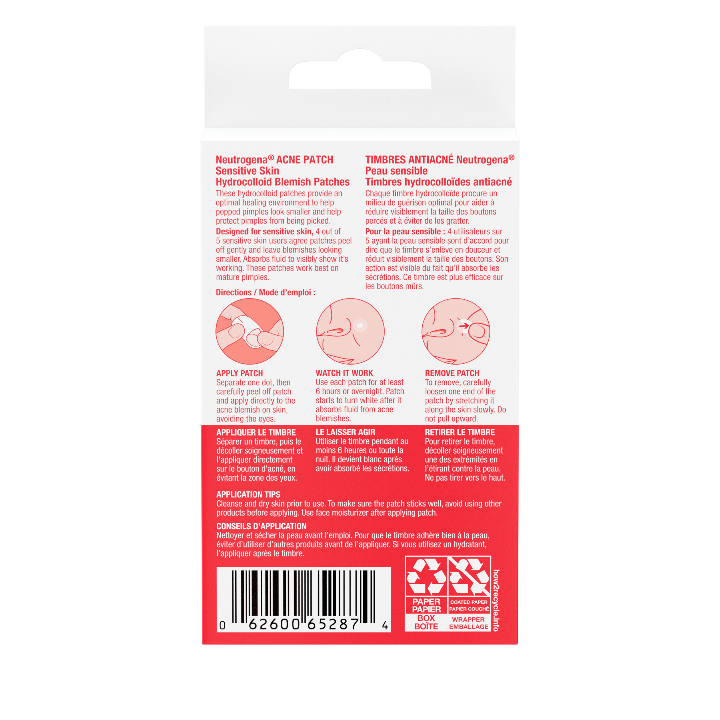 Back side shot of Neutrogena® Sensitive Skin Acne Blemish Patches