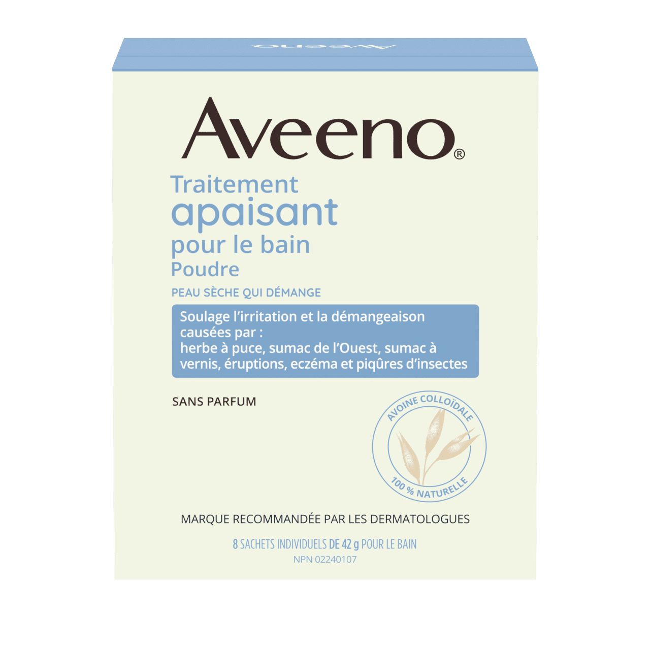 Panneau français de l'emballage du traitement apaisant pour le bain AVEENO®