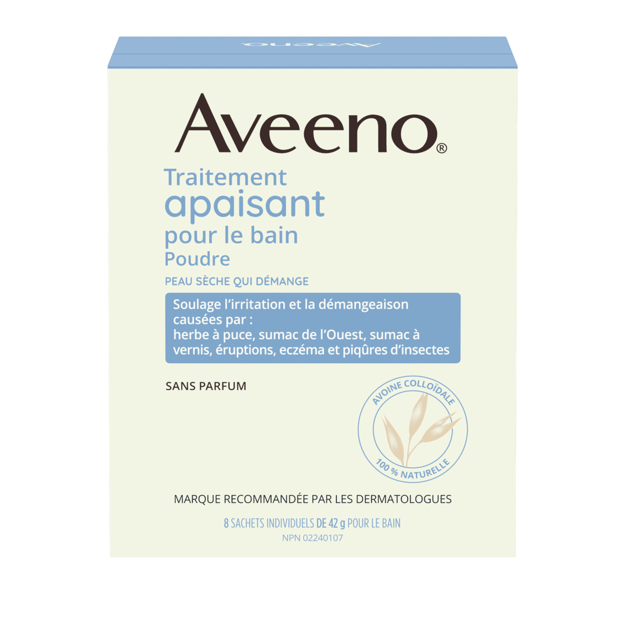 Panneau français de l'emballage du traitement apaisant pour le bain AVEENO®