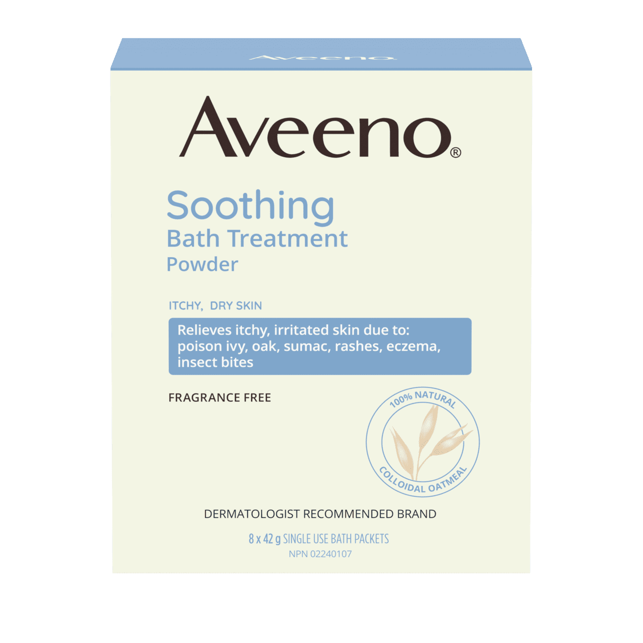 English side of packaging for AVEENO® Soothing Bath Treatment