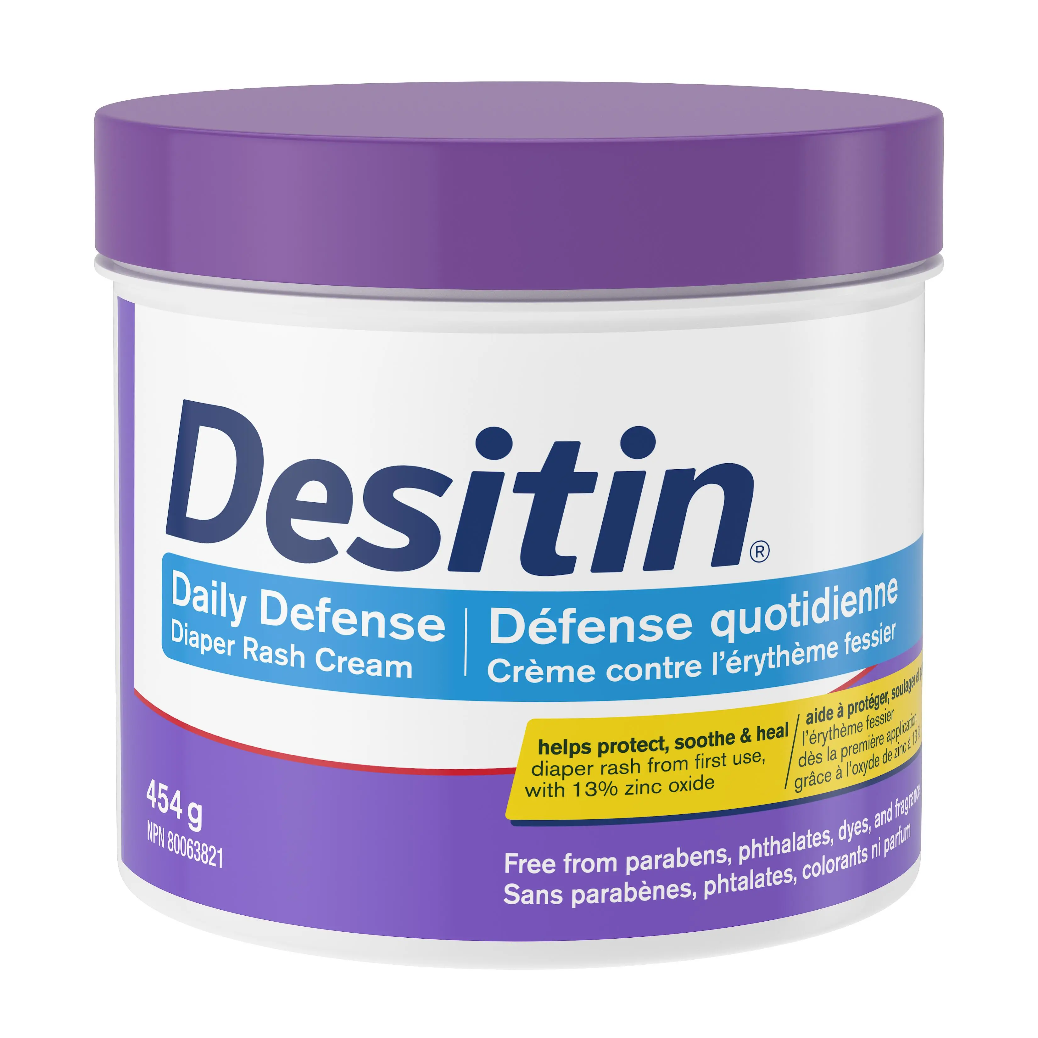 Photo de face de l’emballage de crème contre l’érythème fessier Défense quotidienne de Desitin® 