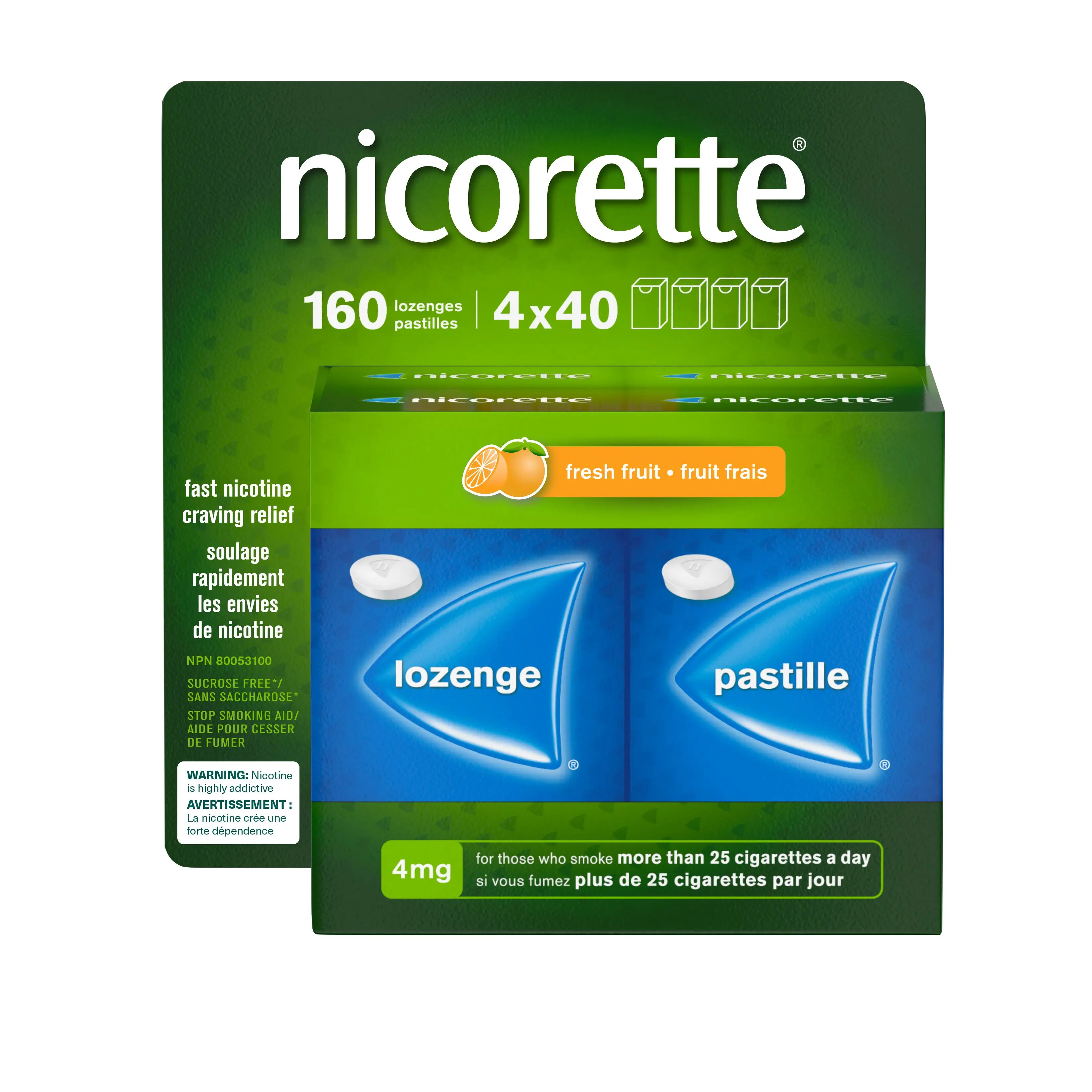 Pastille de nicotine NICORETTE®, Fruit frais, 4 mg, 160 unités