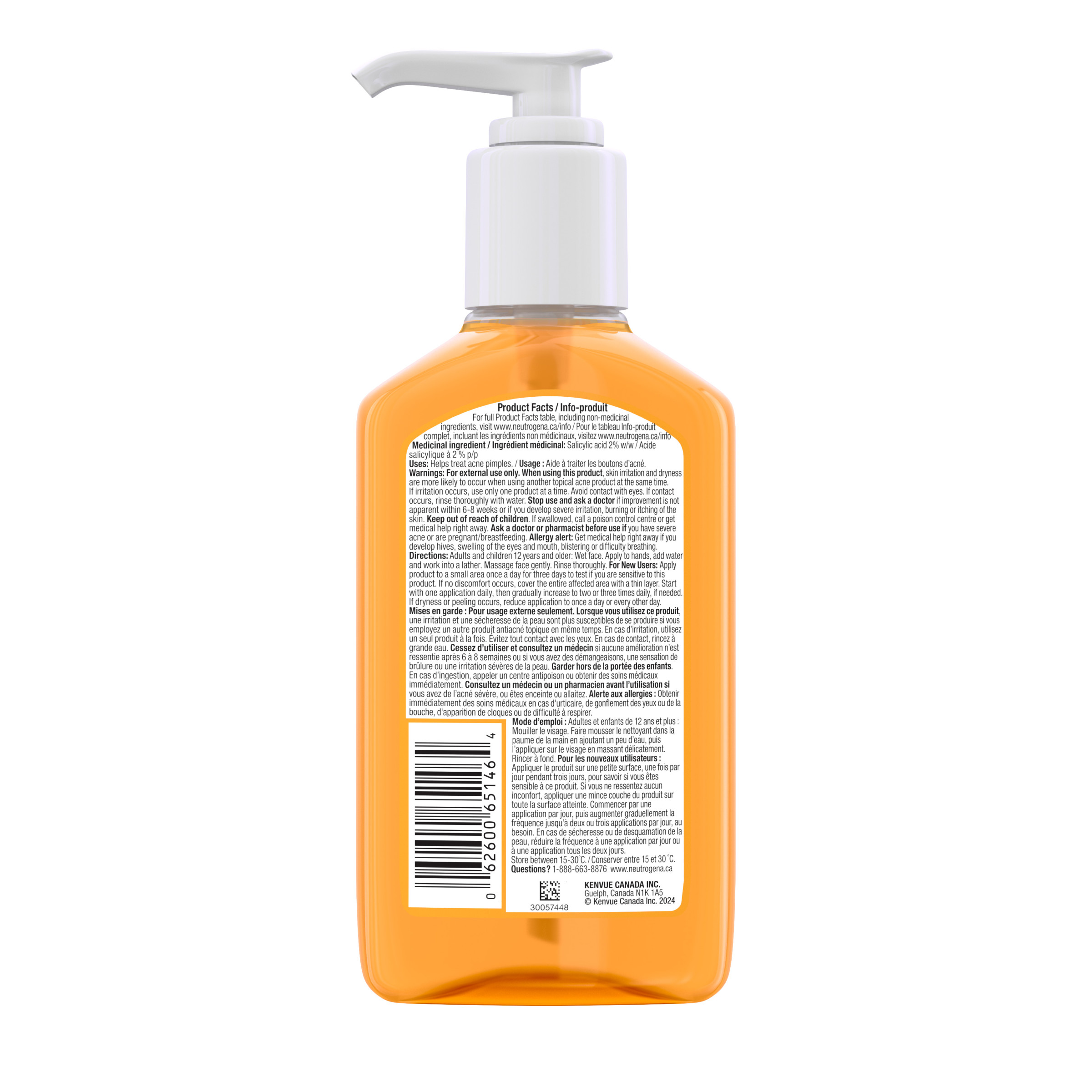 Vue de dos du nettoyant anti-acné sans huile Neutrogena®, sans parfum, 269 mL