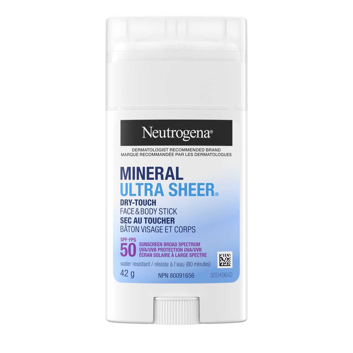 Écran solaire Neutrogena Mineral Ultra Sheer Sec au toucher en bâton Visage et corps avec FPS 50, 42 g