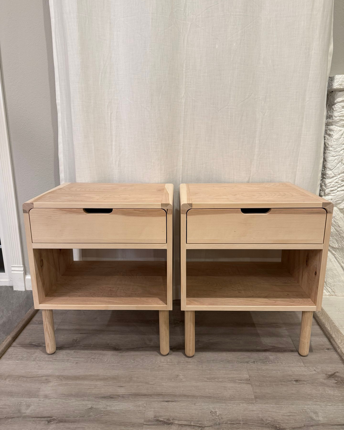 Japanese-Style Birch Nightstand Sets