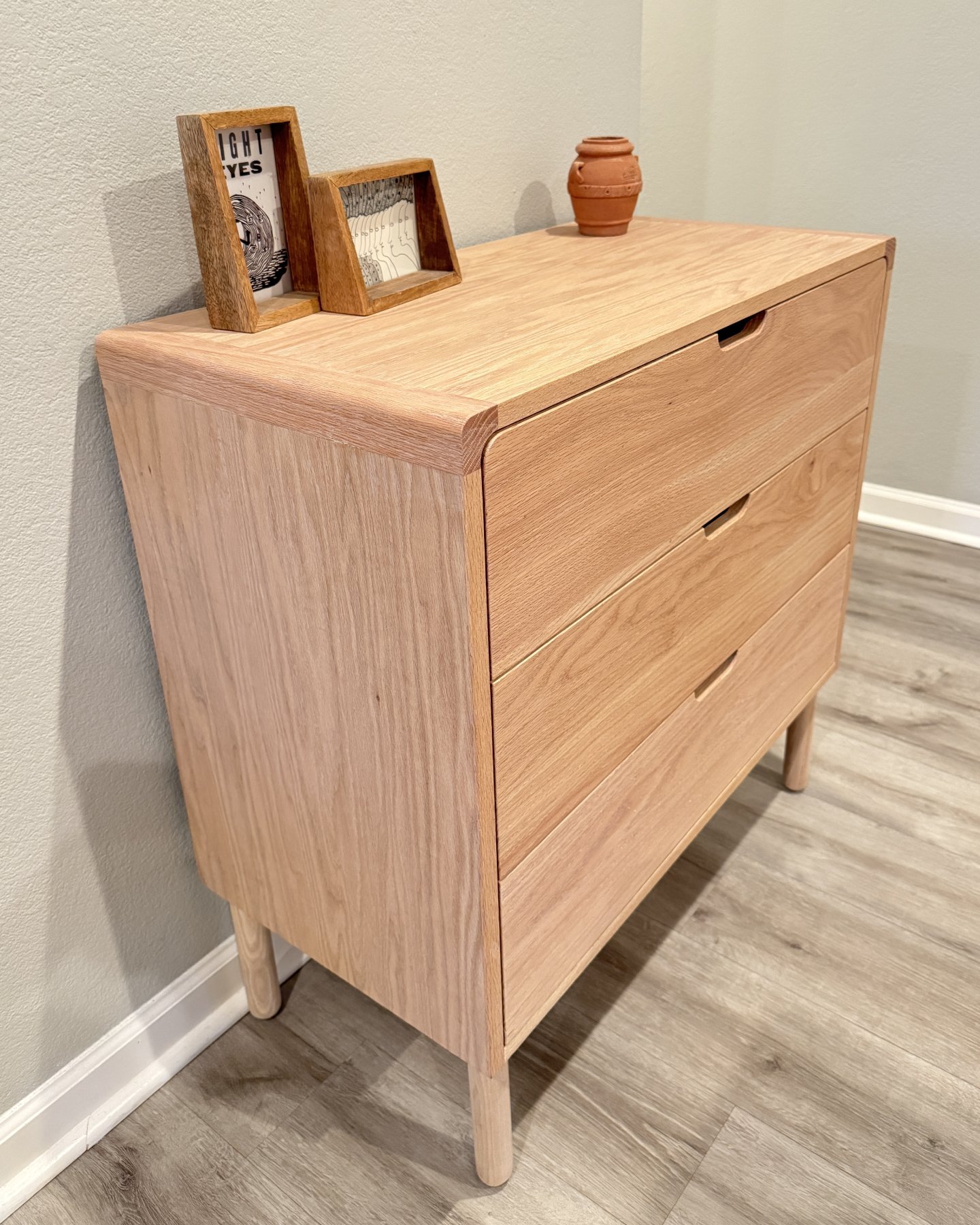Japanese Style Red Oak 3-Drawer Dresser - Side