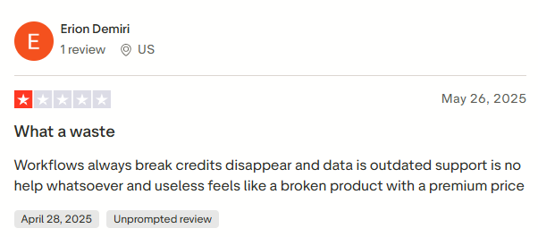 Clay negative Trustpilot review screenshot 2