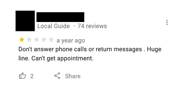 Screenshot of a one-star review.