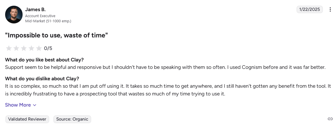 Clay negative G2 review screenshot