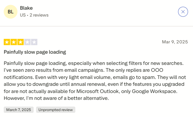 Apollo negative Trustpilot review screenshot