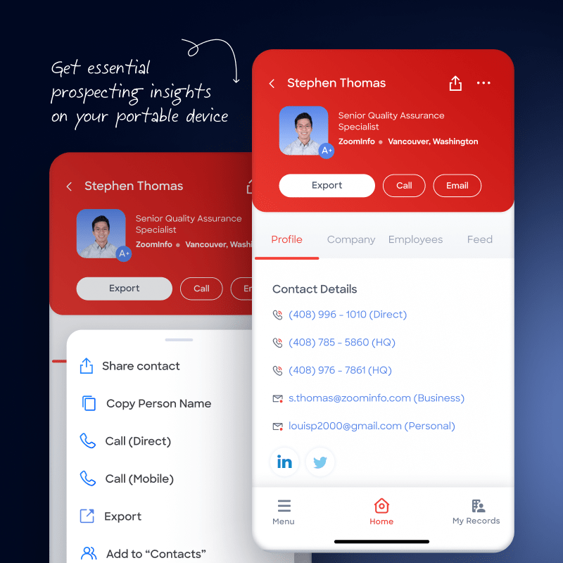Graphic depicting ZoomInfo mobile app.