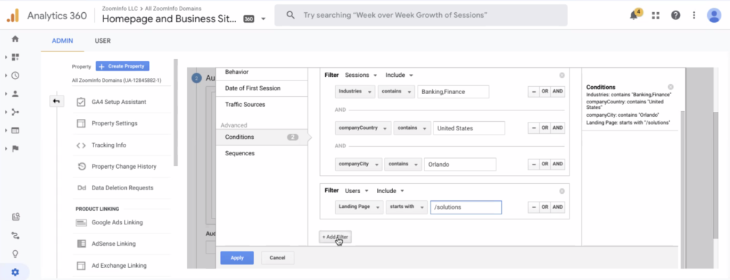 Screenshot of Google Analytics, showing how to use WebSights.