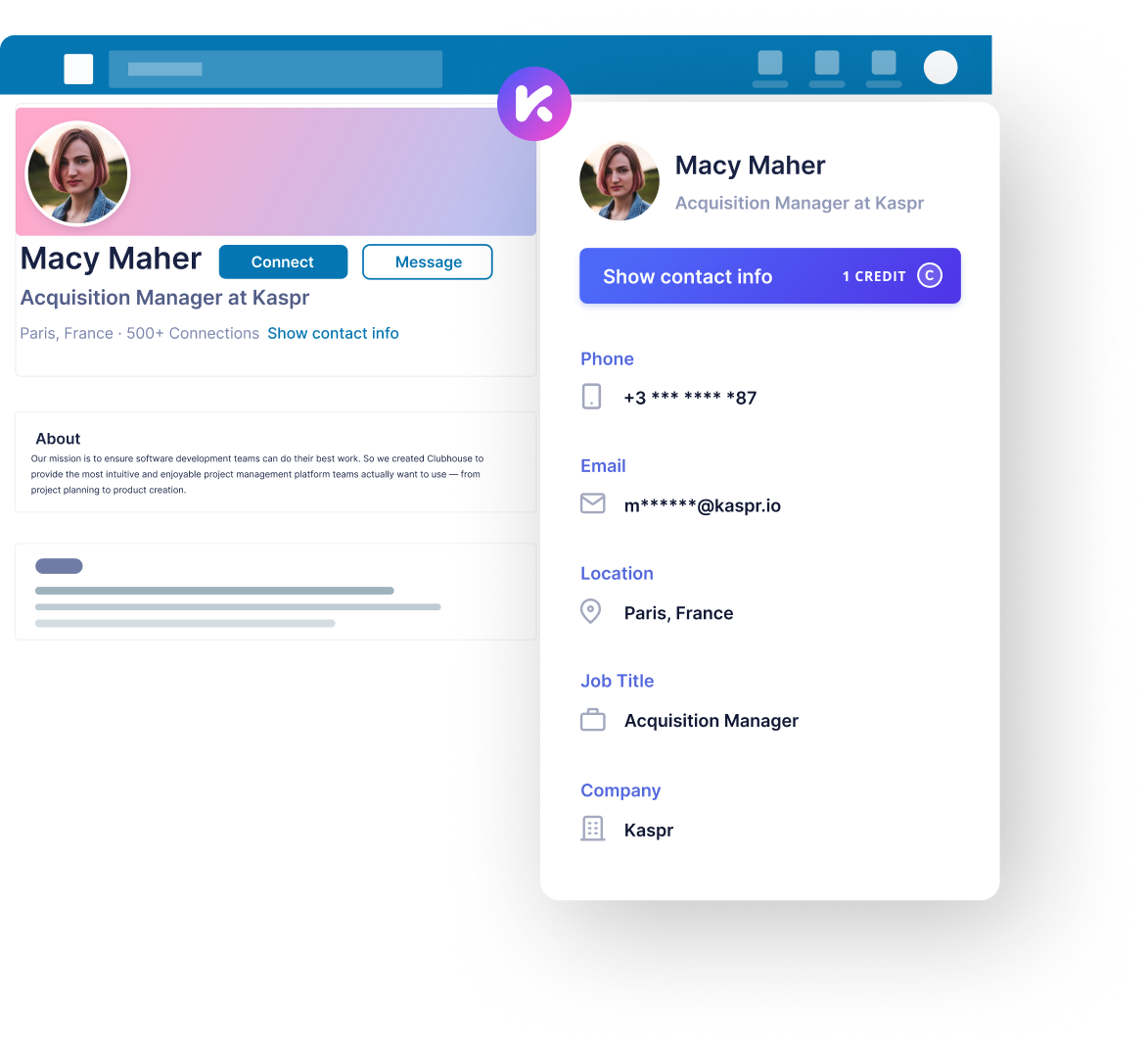 Kaspr product graphic - LinkedIn Chrome Extension