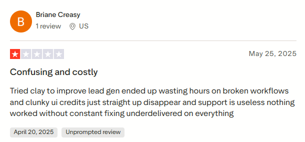 Clay negative Trustpilot review screenshot 3