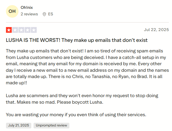 lusha-trustpilot-negative-review-screenshot