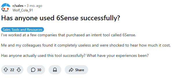 6sense-reddit-negative-review-screenshot