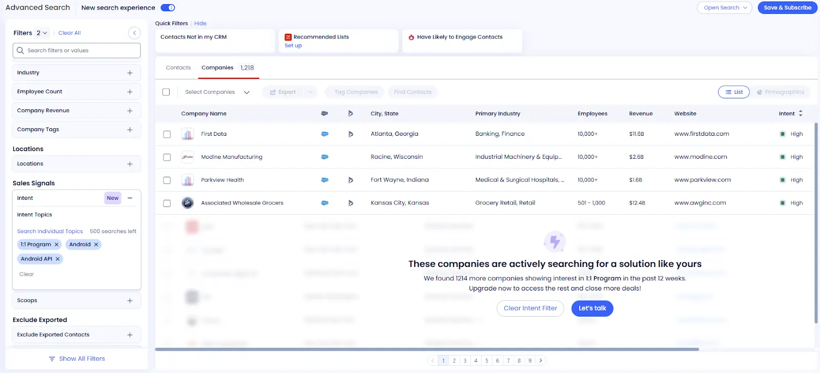 ZoomInfo advanced search