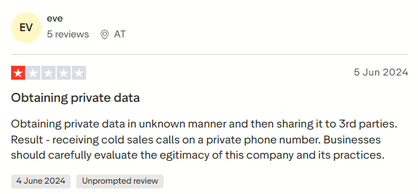 Cognism negative Trustpilot review screenshot 