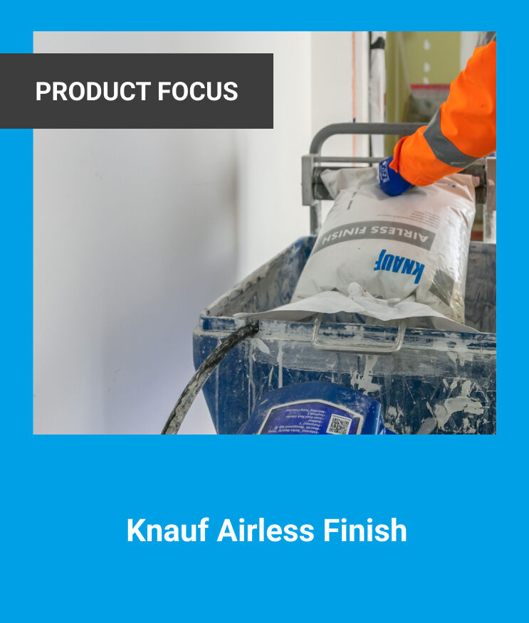 The image shows Knauf’s Airless Finish product range