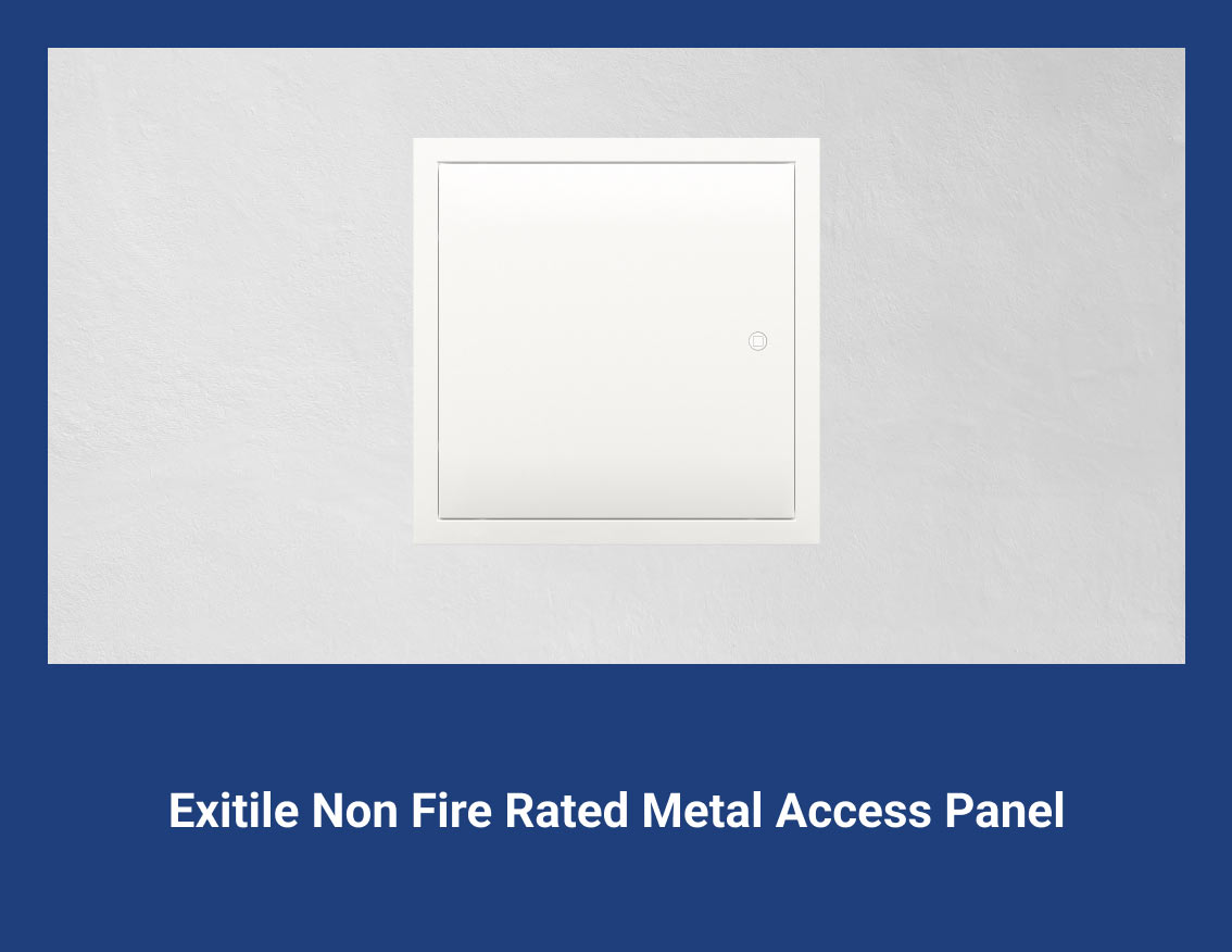 The image shows Exitile’s non fire rated metal access panel