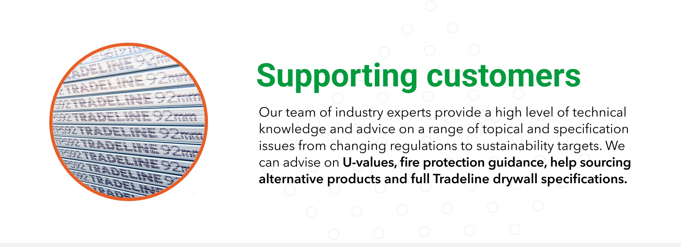 A round image of Tradeline products accompanied by information about CCF's expert customer support.