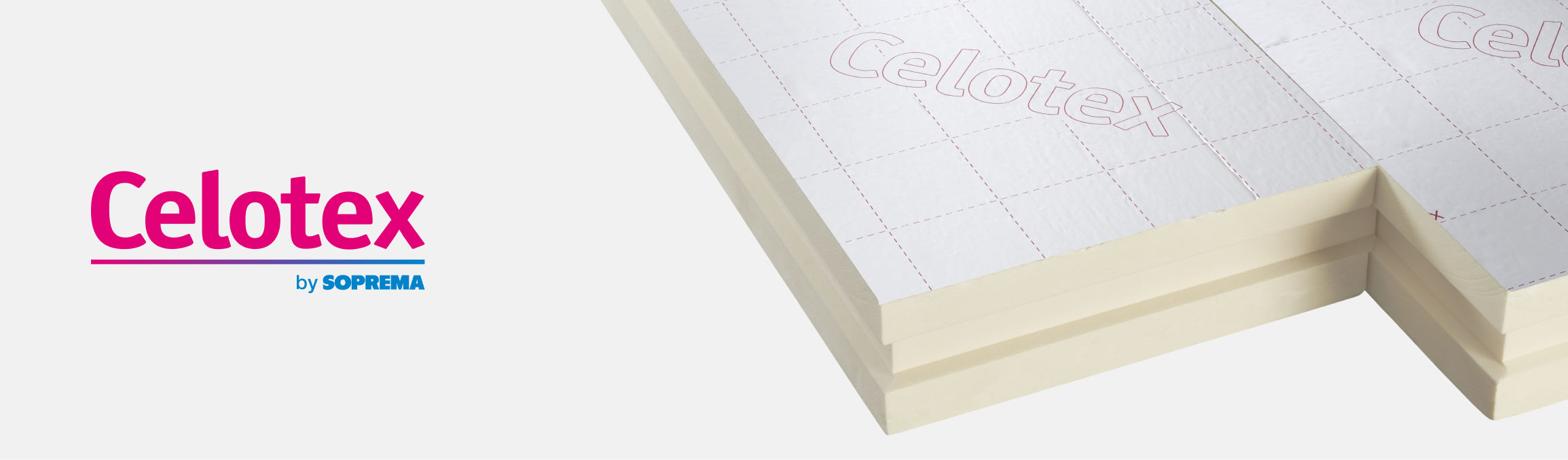 The image showcases the Celotex logo on the left side and three slabs of Celotex cavity wall on the right side