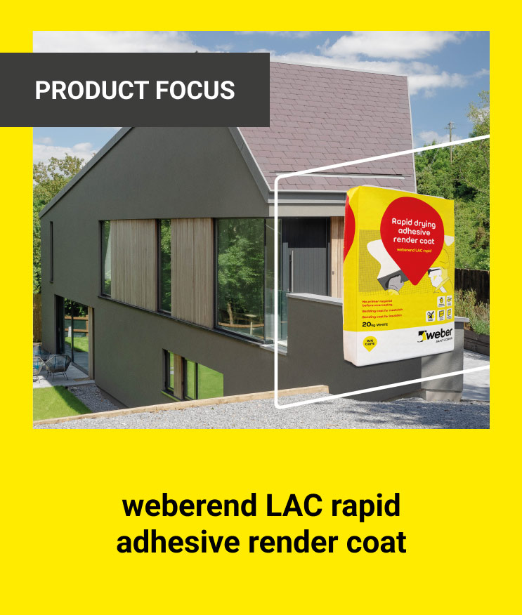 The image shows weberend LAC rapid adhesive render coat