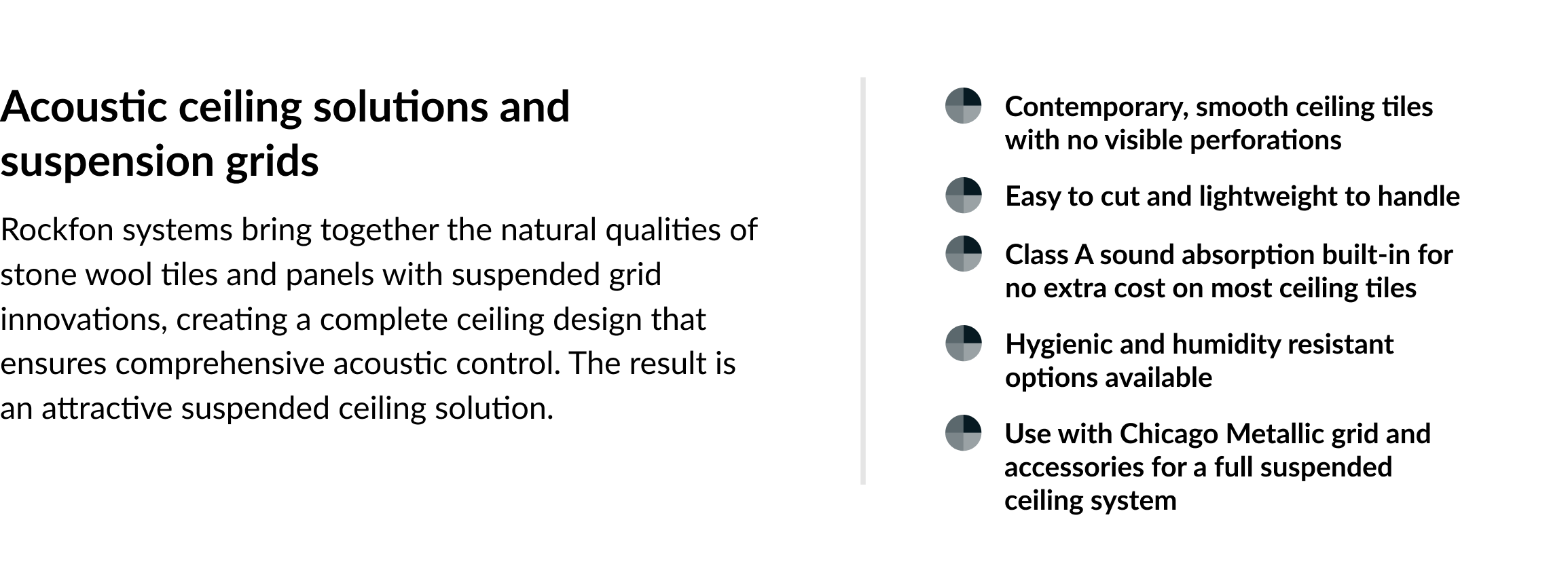 The image contains a paragraph and bullet points about the characteristics and attributes of Rockfon