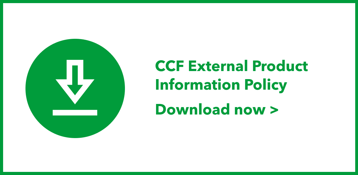 The image reads CCF External Product Information Policy