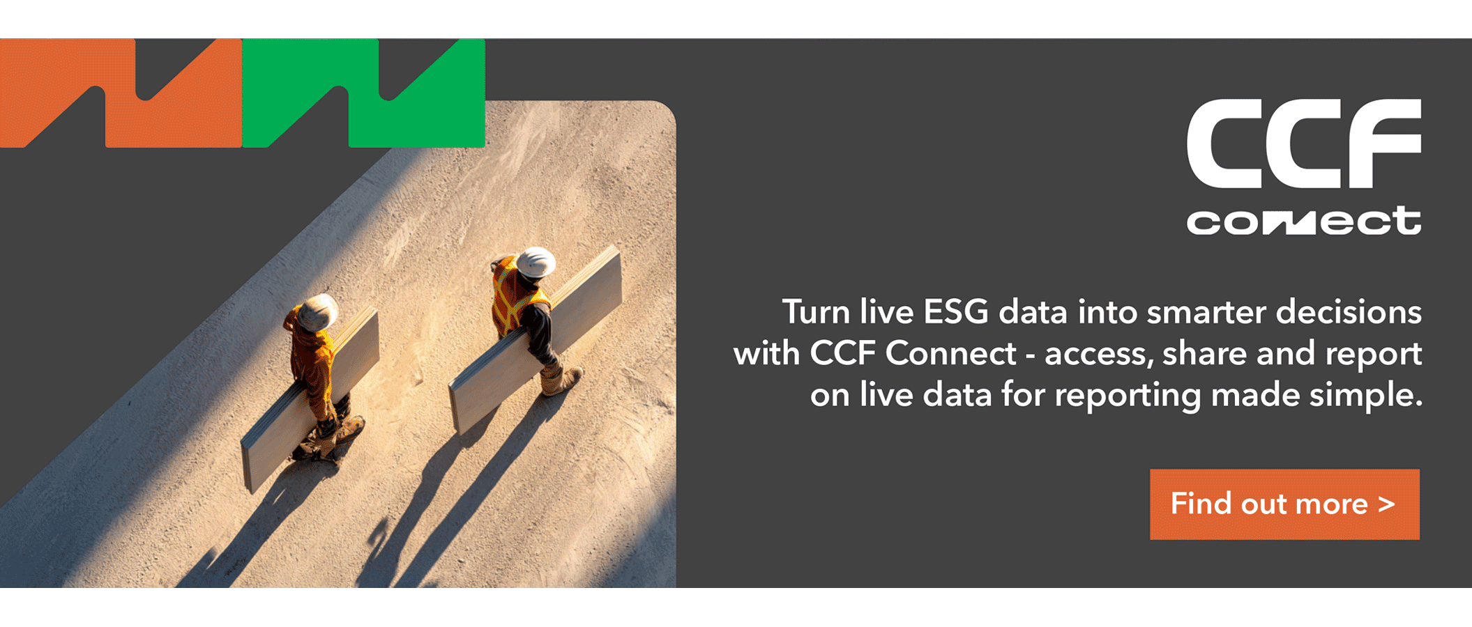 The image reads: Turn live ESG data into smarter decisions with CCF Connect