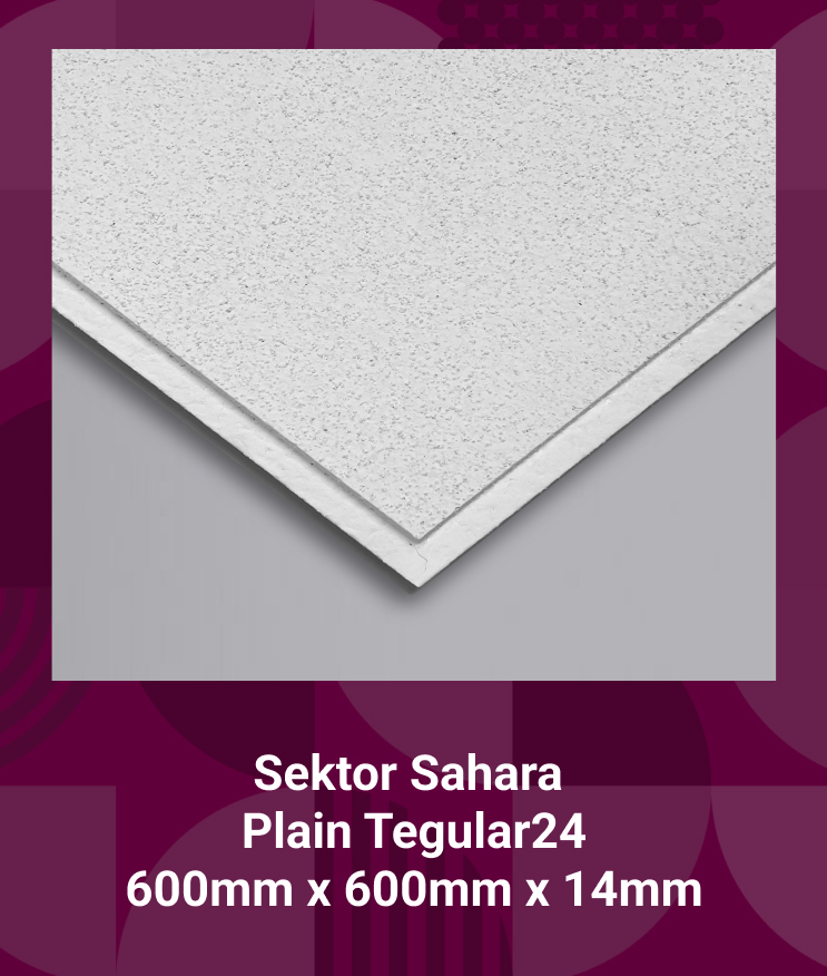 The image shows a Sektor Sahara Plain Tegular24 600mm x 600mm x 14mm ceiling tile