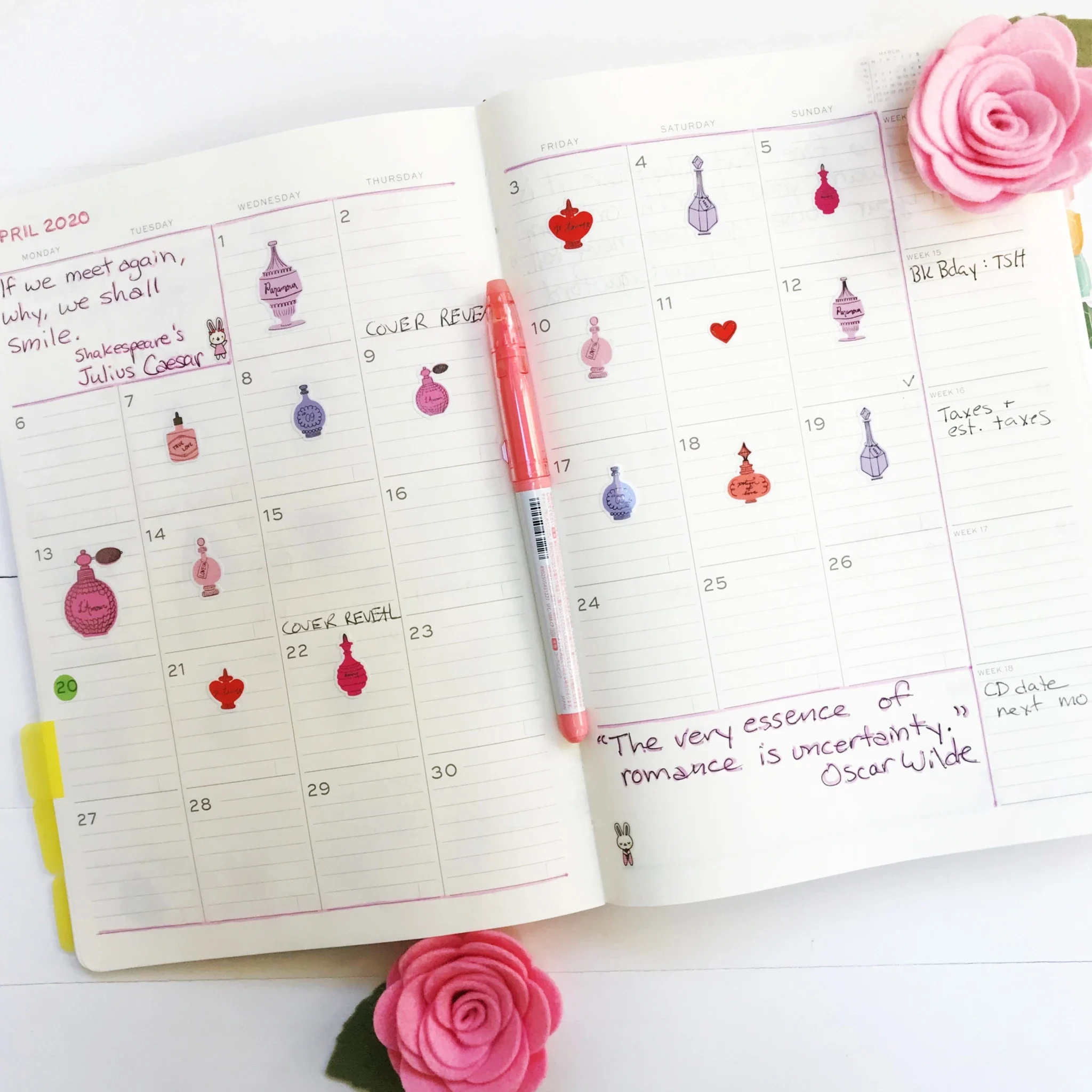 Author Sarina Bowen's calendar with stickers