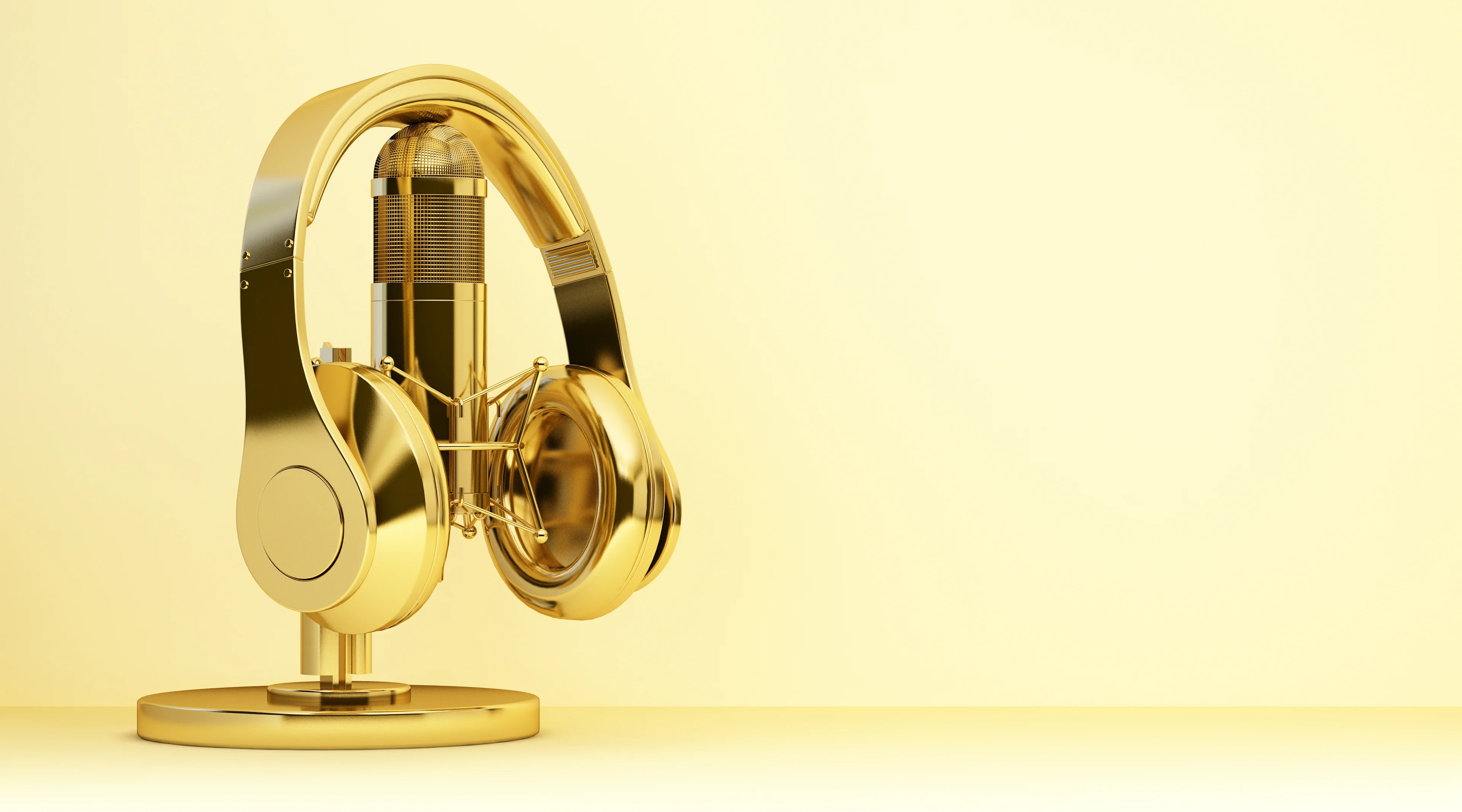 gold headphones & microphone; used for AAP relaunch