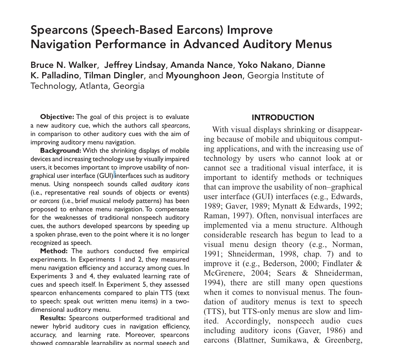 Thumbnail: Spearcons (Speech-Based Earcons) Improve Navigation...