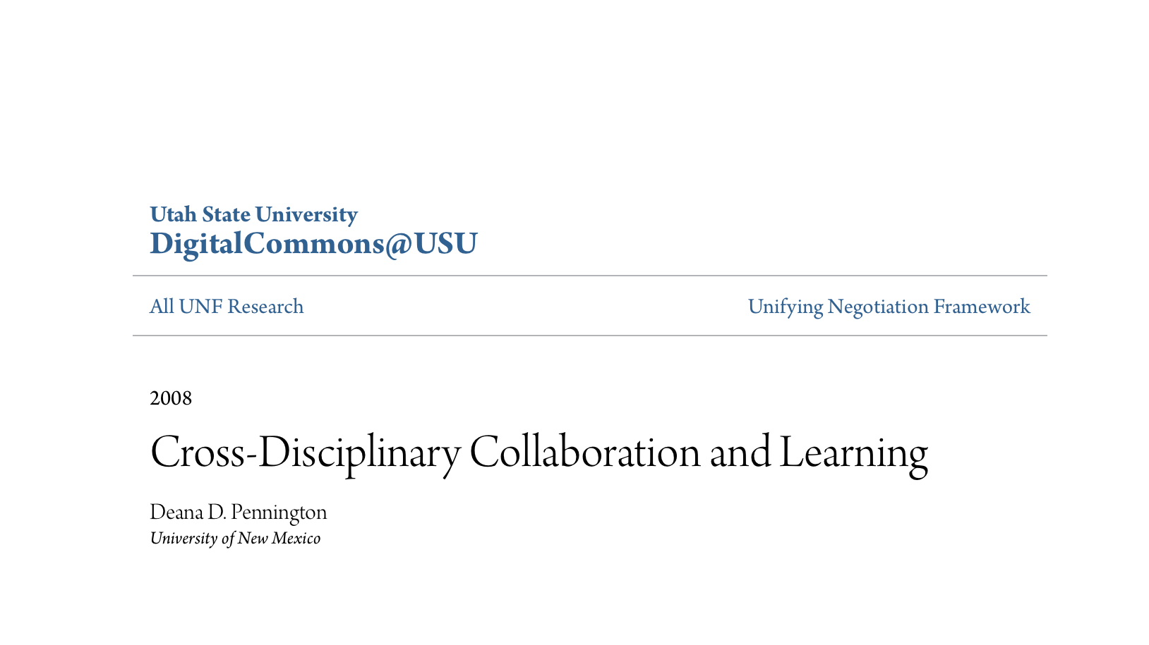 Cover: Cross-Disciplinary Collaboration and Learning