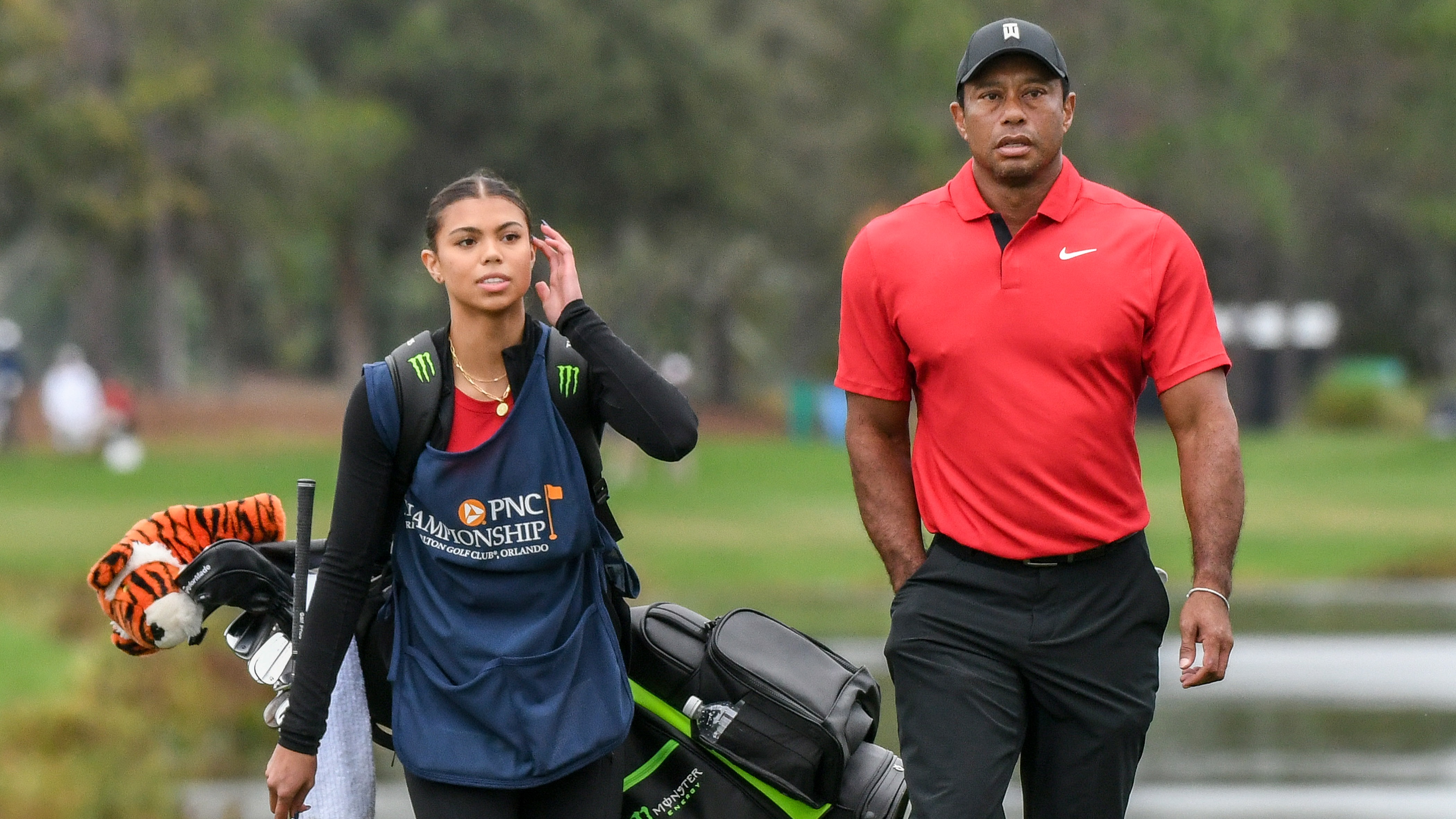 Tiger Woods' daughter Sam serves as his caddie for 1st time - Good Morning  America