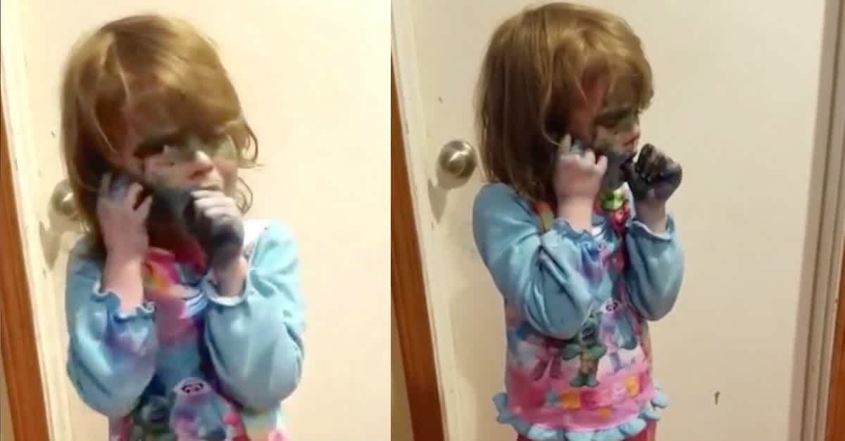 Cheeky, Guilty Toddler Denies Getting Into Food Coloring