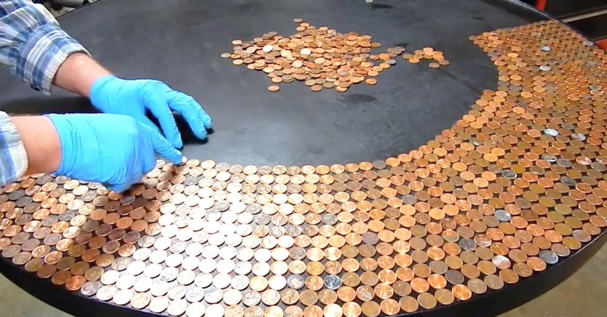 DIY Epoxy Glaze Coated Penny Table Top Project