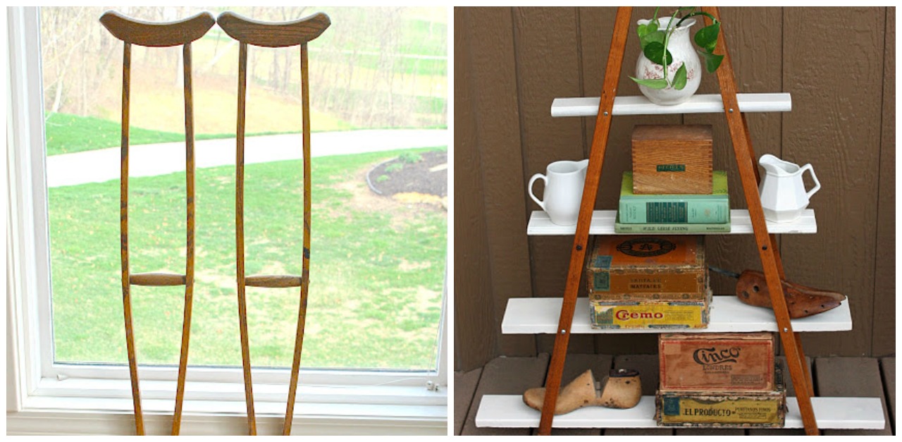 Woman Transforms Pair Of Old $2 Crutches Into A Gorgeous Shelf For Her ...