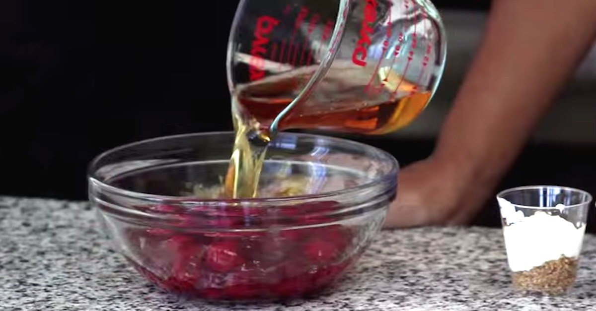 He Mixes Fireball And Cherry Pie Filling, But When He Pours It Over