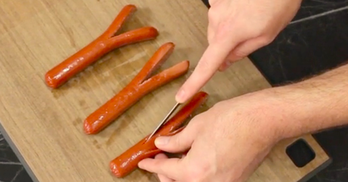 He Slices Into Each Hot Dog 4 Times. The Reason? This Is SO Smart