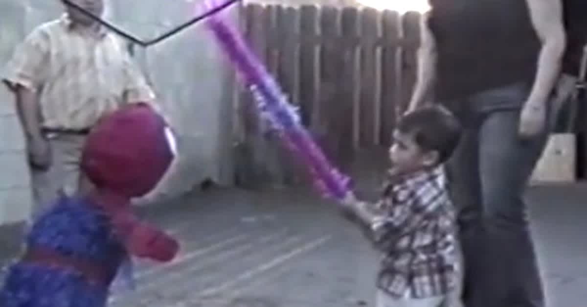 It's His Turn To Hit The Spider-Man Piñata But He Does THIS Instead. I  Can't Stop Laughing!