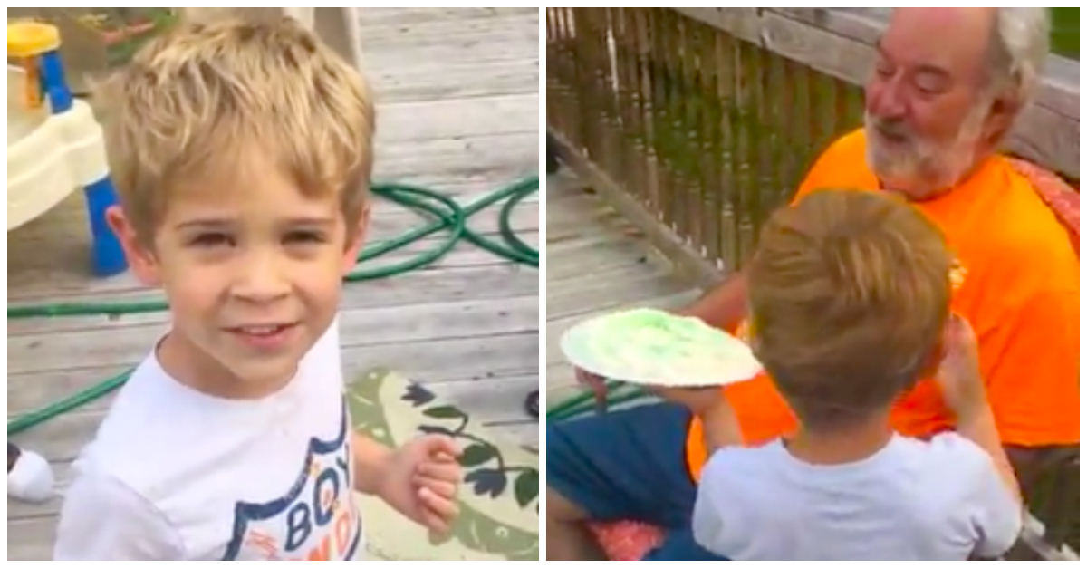 Boy Pies His Grandpa In The Face