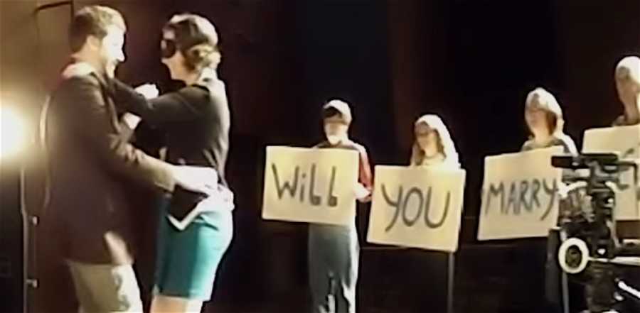 Blindfolded Actress Has No Idea Shes About To Be Proposed To Onstage 