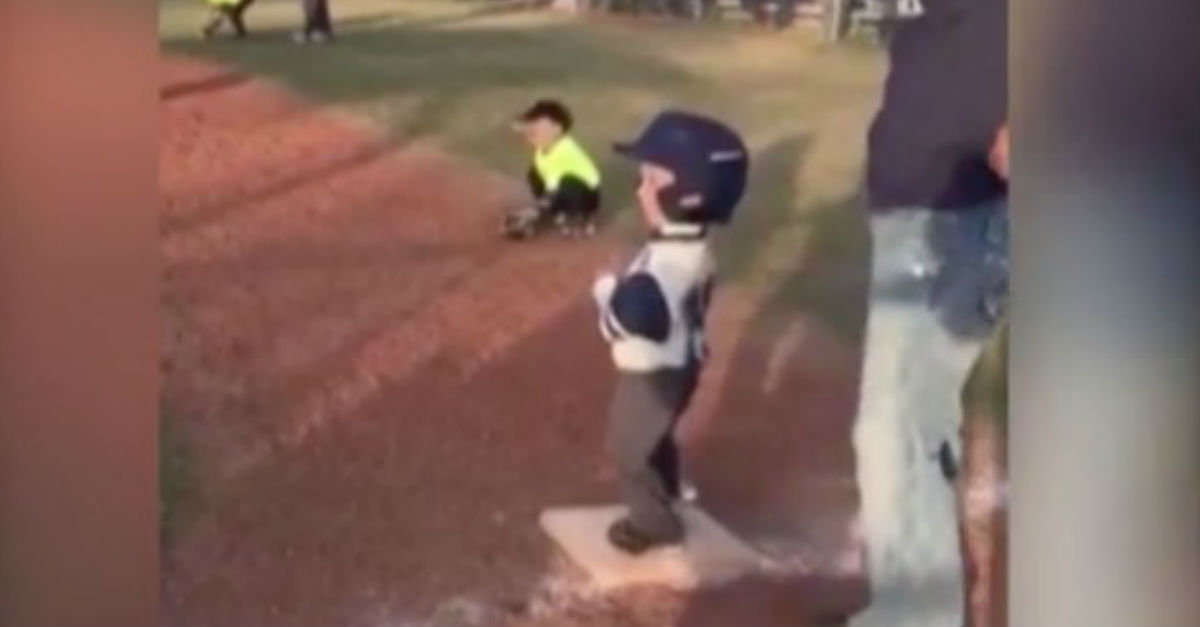4YearOld TBall Player Stands Still On First Base, But Keep An Eye On