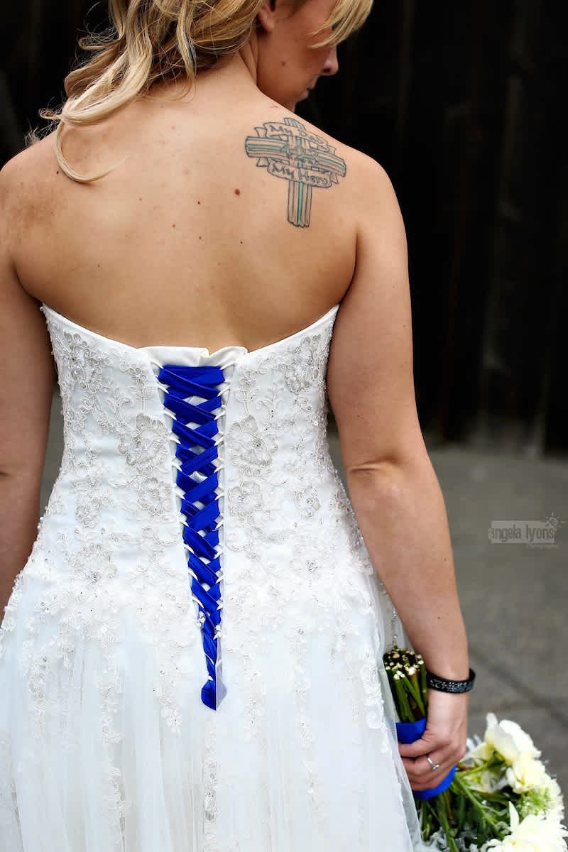  Wedding dress with 'thin blue line'