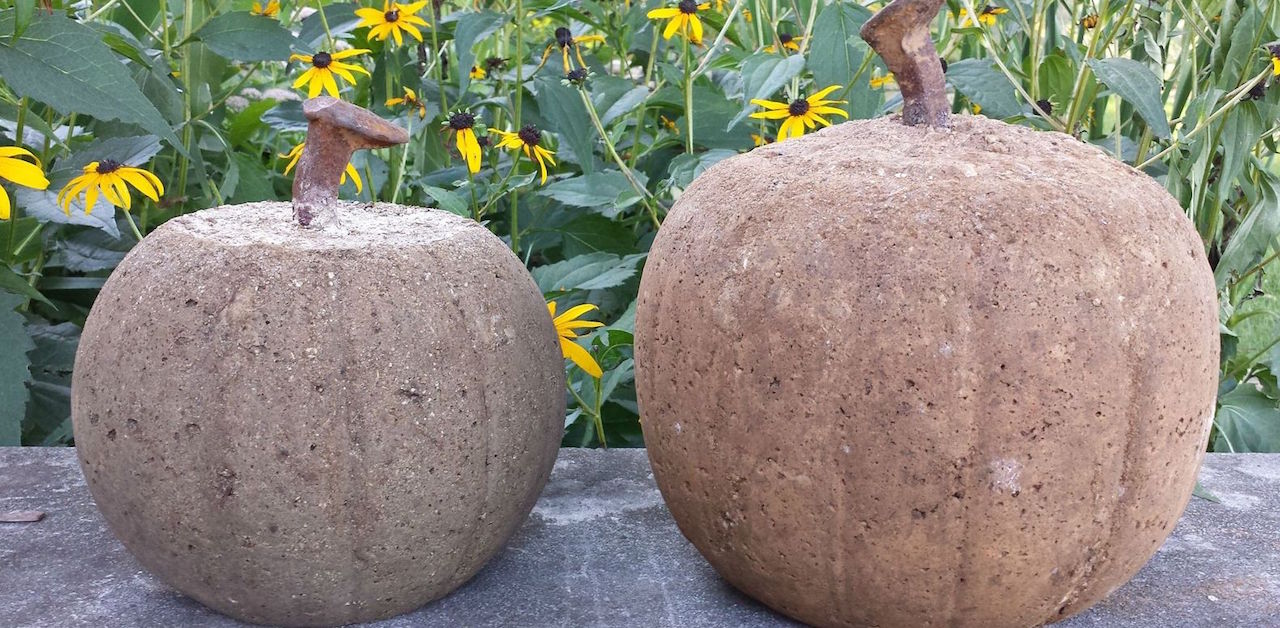 She Pours Concrete Into Dollar Store Pumpkins To Make Amazing Porch